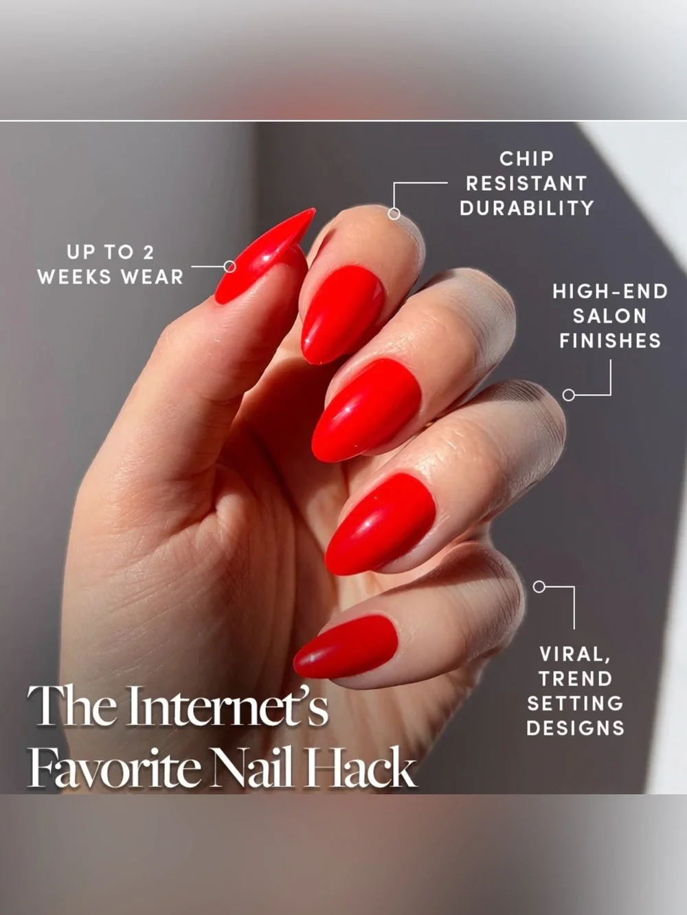 Glamnetic Fiery Red Short Almond Glue On Nails